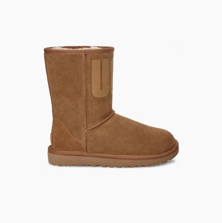 UGG Classic Short UGG Rubber Logo Brown Boots for Women (KLUC08962)